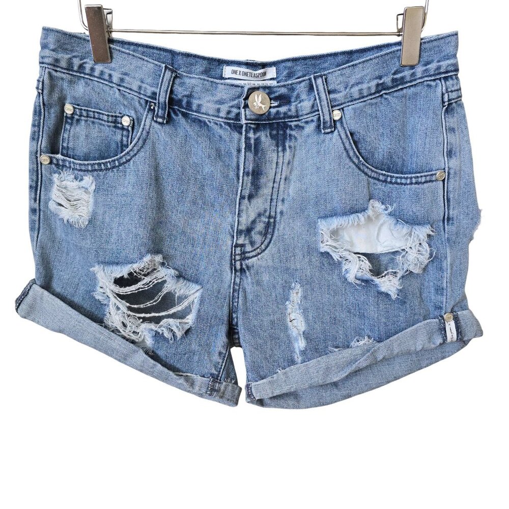 One Teaspoon Chargers Destroyed Denim Jean Shorts